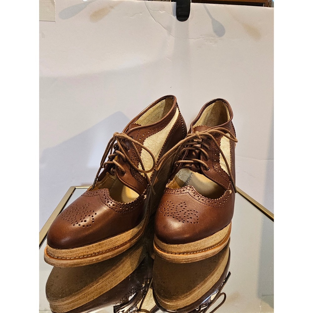 rag & bone Oxford Wedges Womens 39 Brown Cream Wingtip Brogue Lace Up